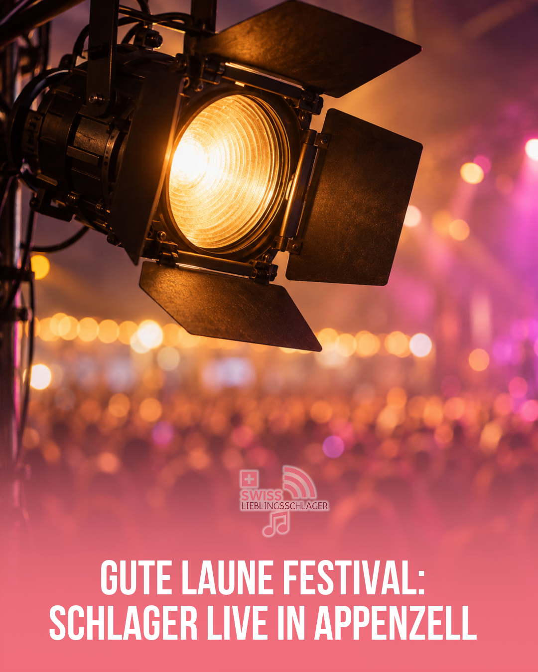 Festliche Bühnenbeleuchtung zur Ankündigung des Gute Laune Festivals in Appenzell.